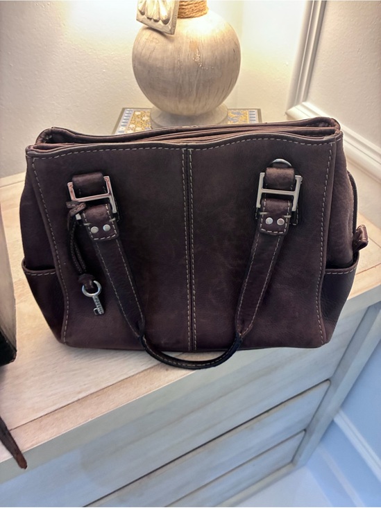 Fossil Handbags - Fossil Women's Brown Leather Shoulder Bag with Dual Handles